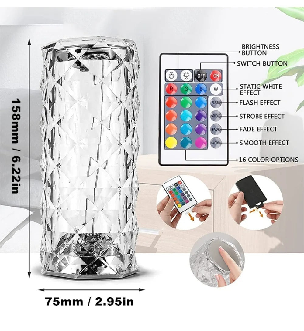 LED Crystal Table Lamp: Rose Light Projector for Bedroom Atmosphere